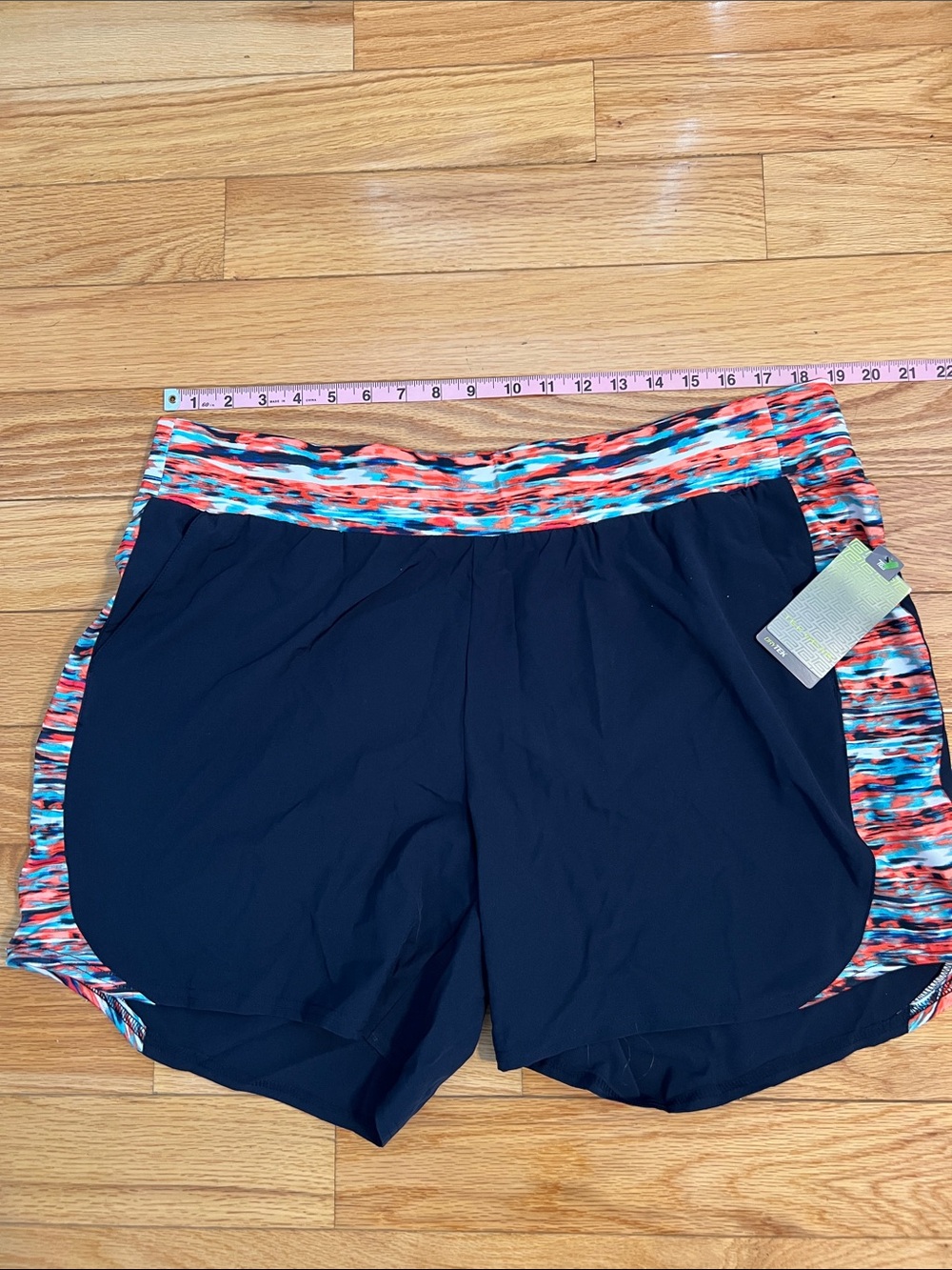 Tek Gear- Women’s Navy Athletic Shorts with Multicolor Waistband